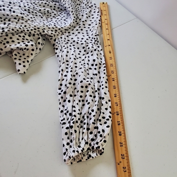 Eloquii Polka Dot Ruffle Hem Dress Size 14 Smocked Bodice Flowy V-Neck Feminine - Picture 11 of 15